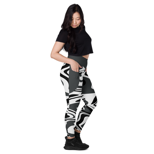 Charcoal Suminagashi Leggings with pockets - Oni Threads