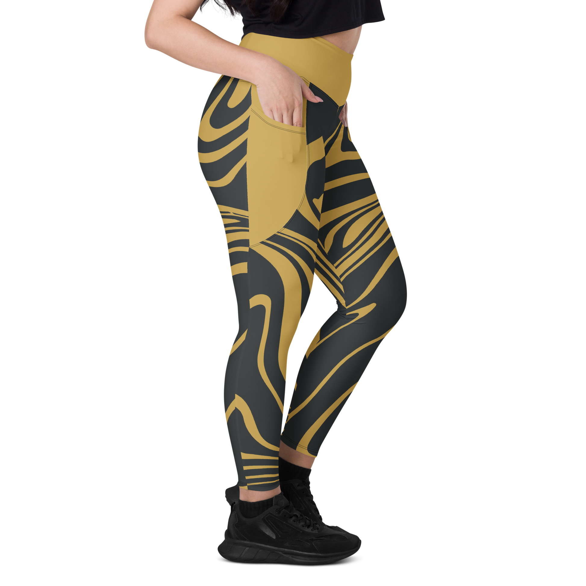 Gold Suminagashi Leggings with pockets - Oni Threads