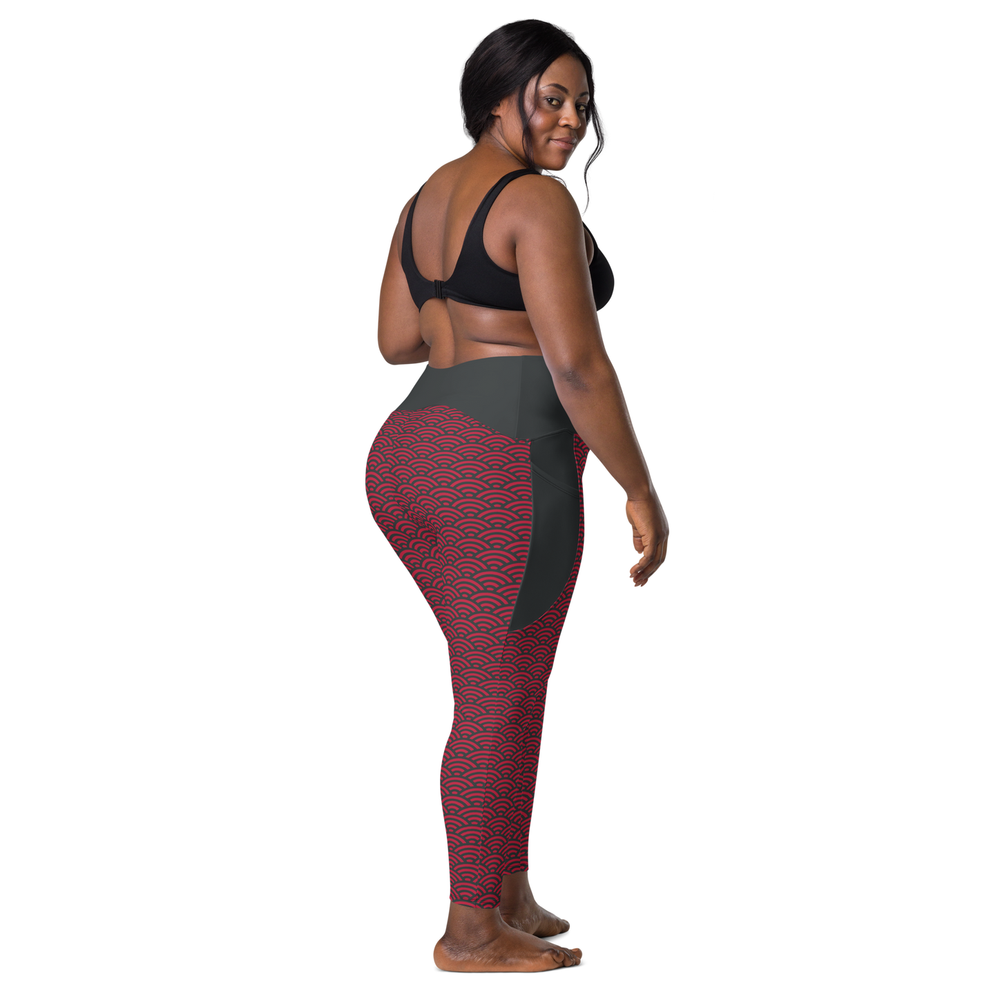 Red Seigaiha Leggings with pockets - Oni Threads