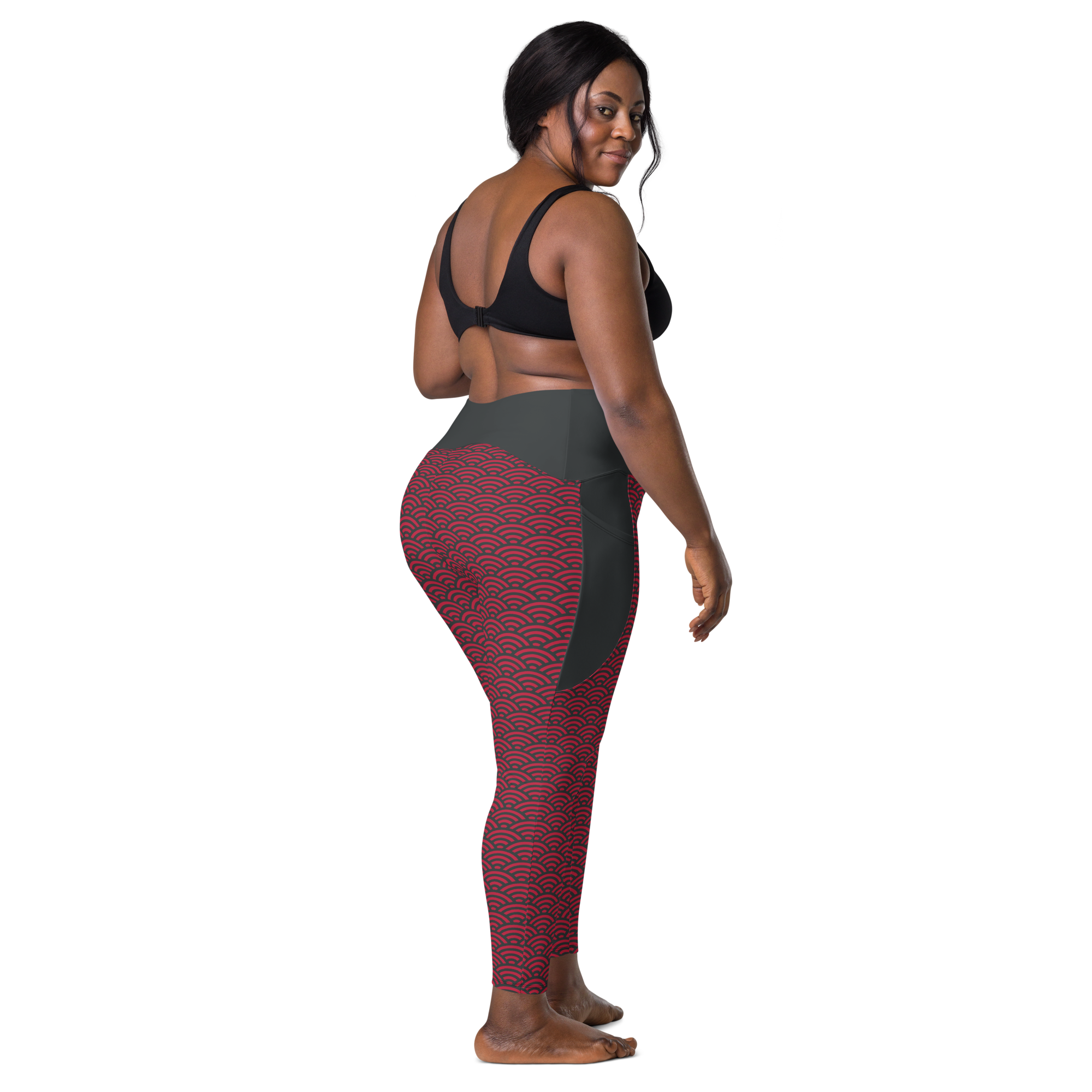Red Seigaiha Leggings with pockets