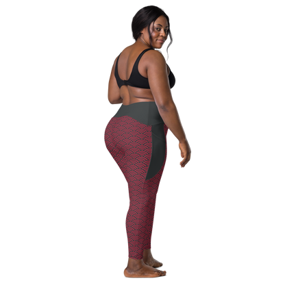 Red Seigaiha Leggings with pockets - Oni Threads