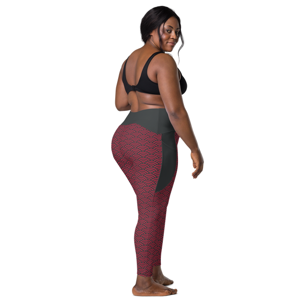 Red Seigaiha Leggings with pockets