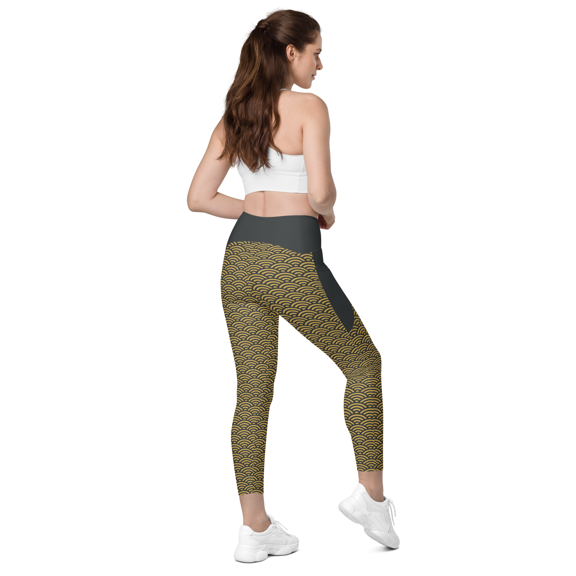 Gold Seigaiha Leggings with pockets - Oni Threads