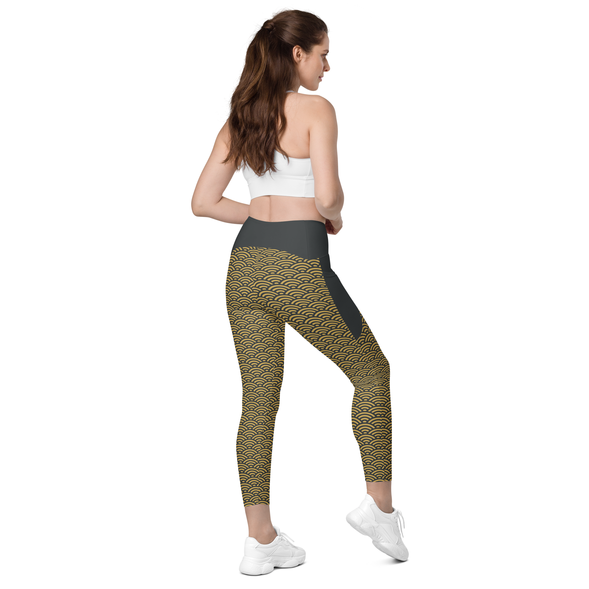 Gold Seigaiha Leggings with pockets - Oni Threads