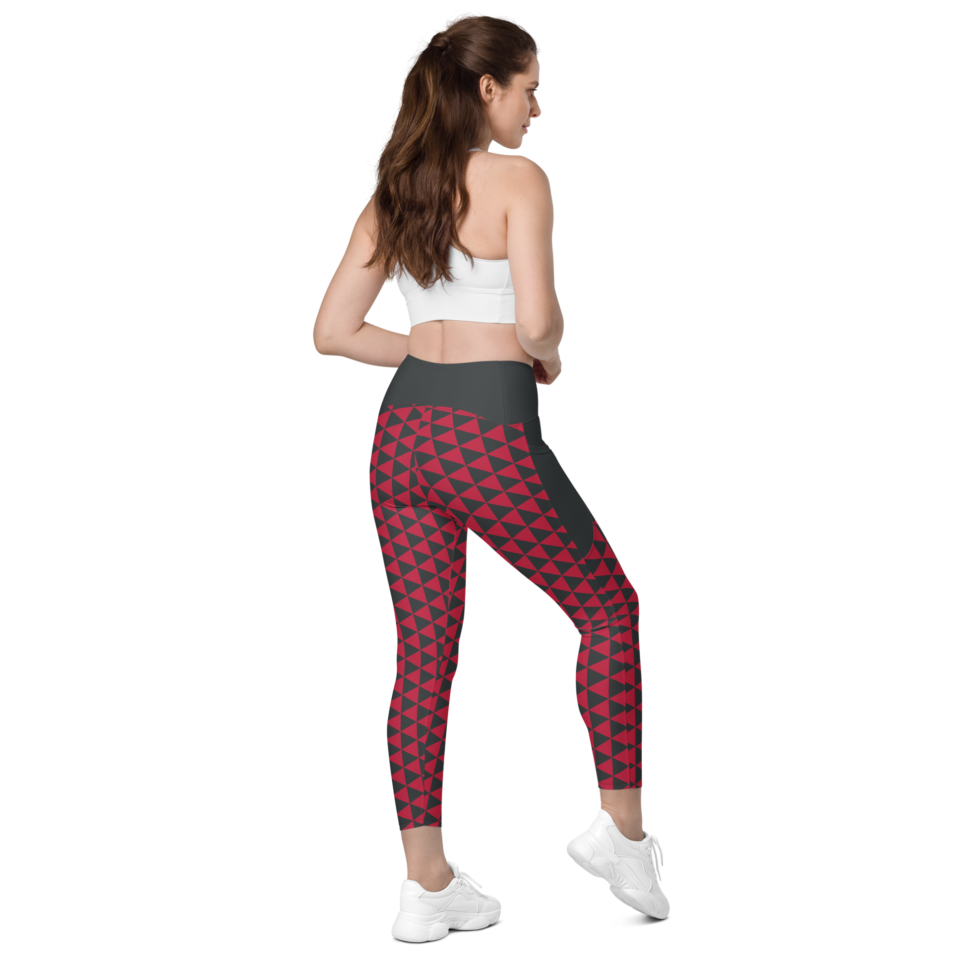 Red Uroko Leggings with pockets - Oni Threads