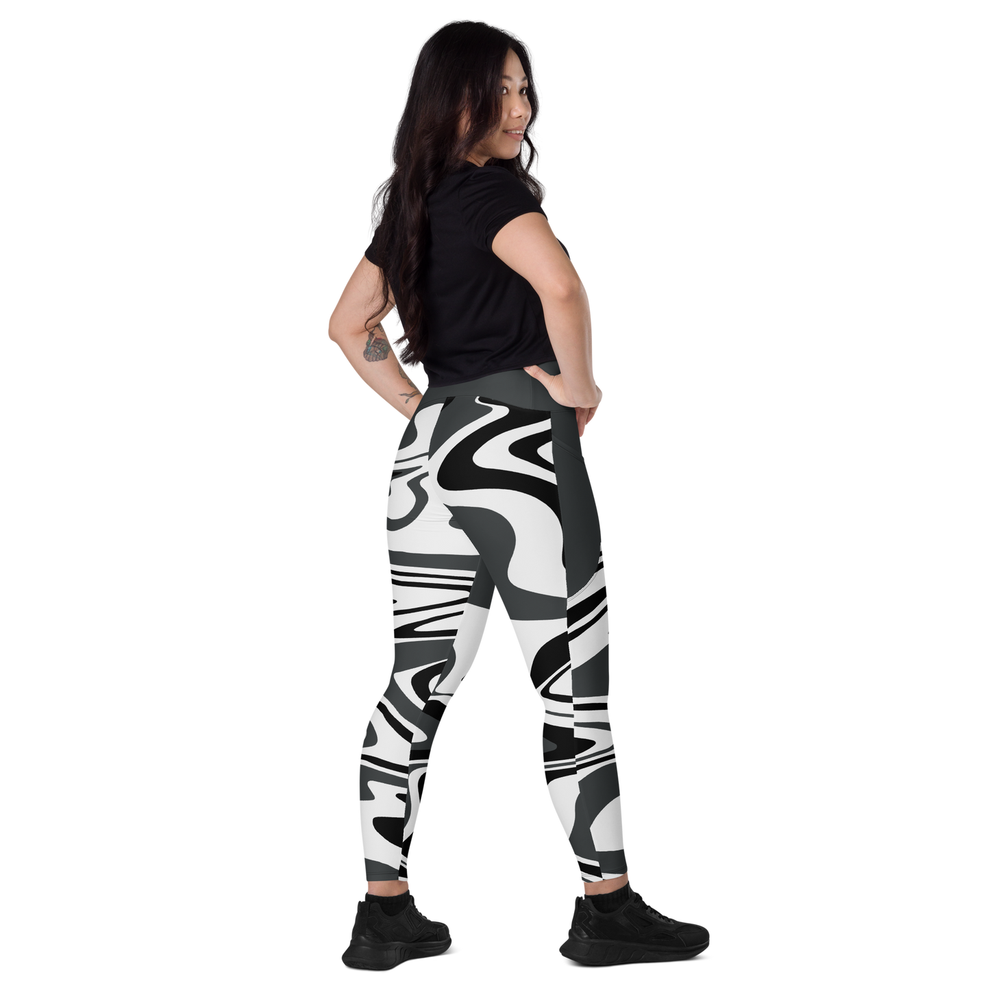 Charcoal Suminagashi Leggings with pockets - Oni Threads