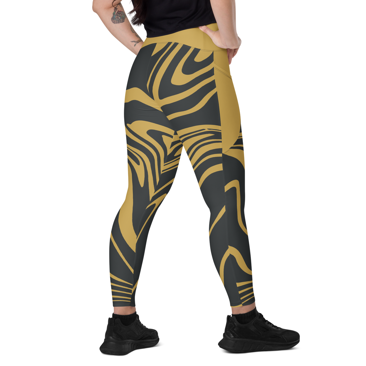 Gold Suminagashi Leggings with pockets - Oni Threads