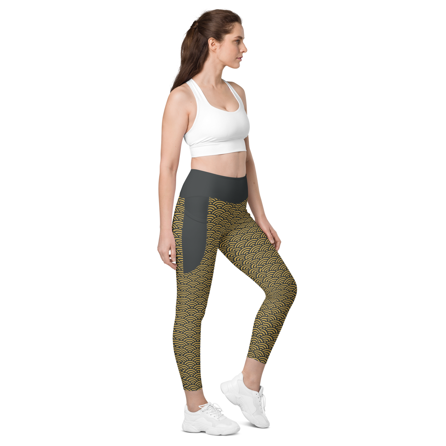 Gold Seigaiha Leggings with pockets - Oni Threads