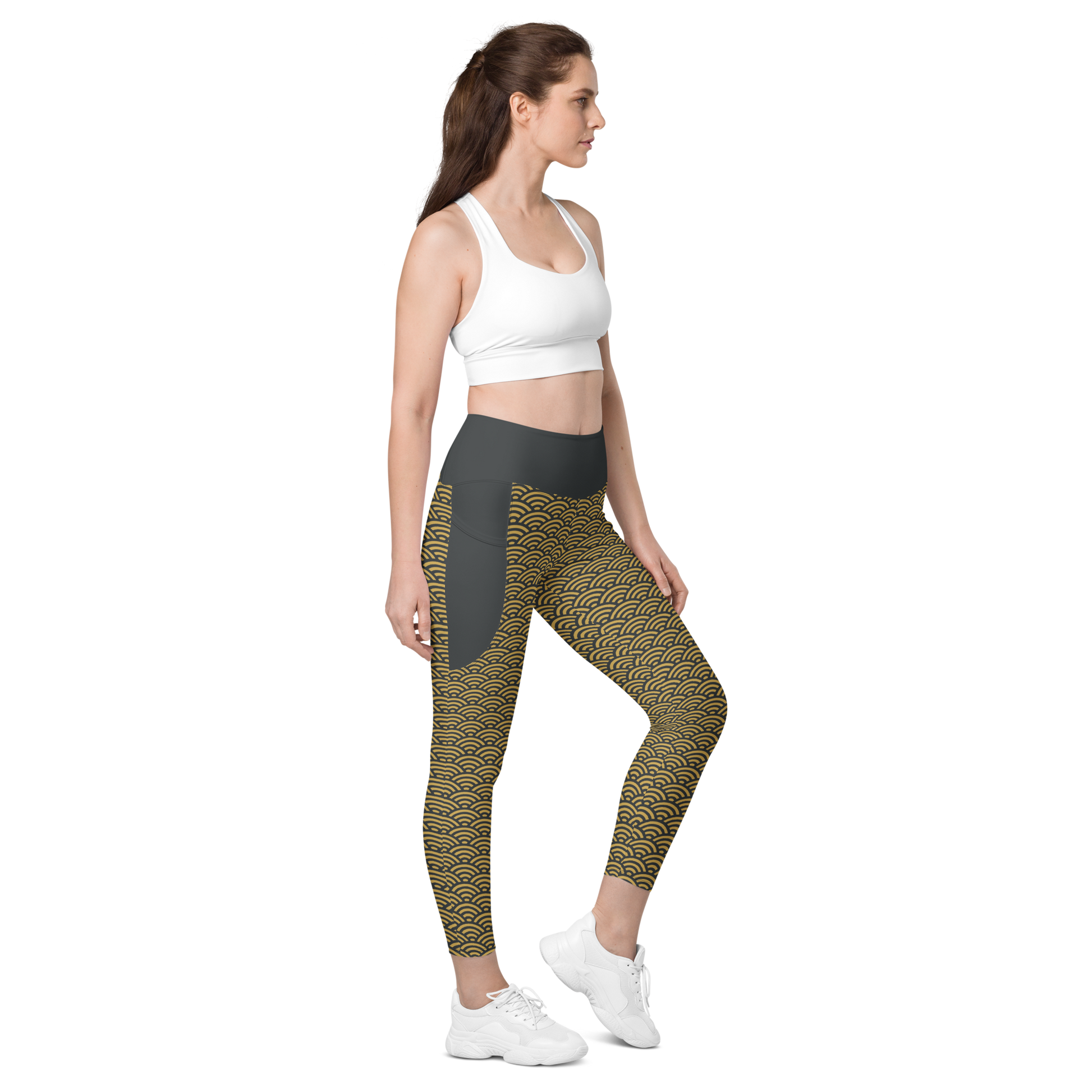 Gold Seigaiha Leggings with pockets - Oni Threads