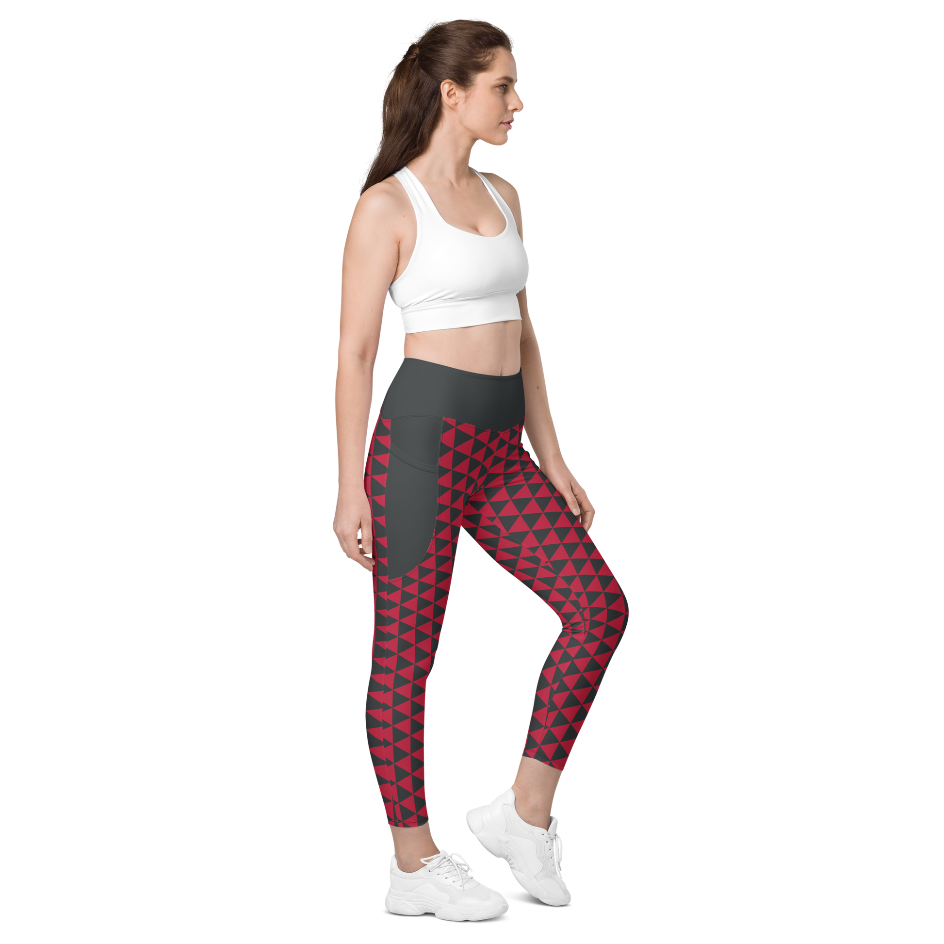 Red Uroko Leggings with pockets - Oni Threads