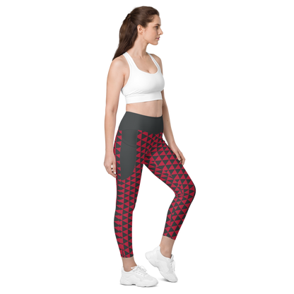Red Uroko Leggings with pockets - Oni Threads