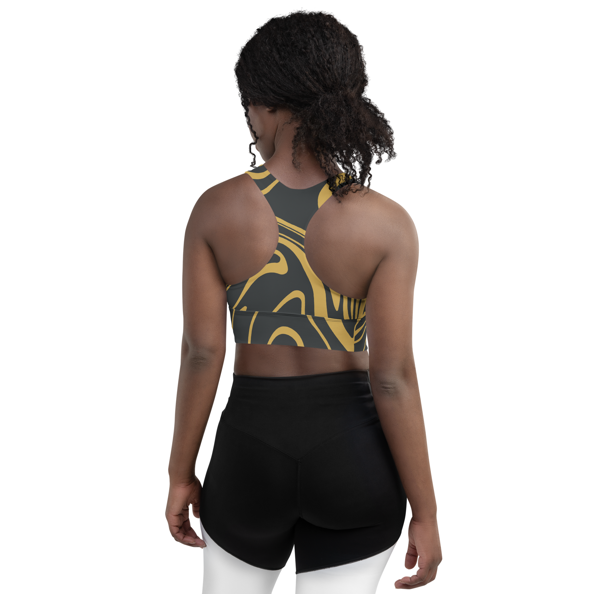 Gold Suminagashi Longline sports bra - Oni Threads