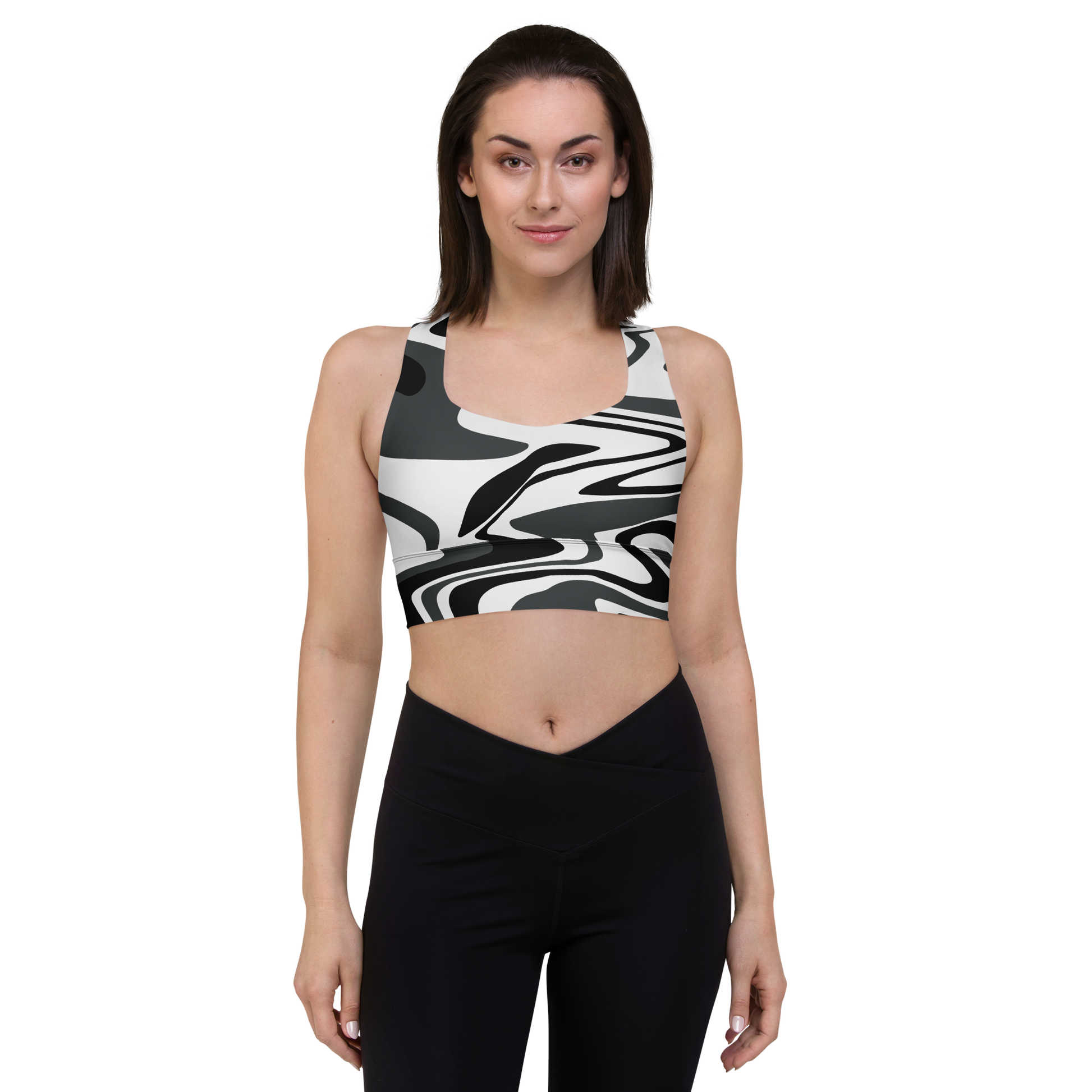 Charcoal Suminagashi Longline sports bra - Oni Threads