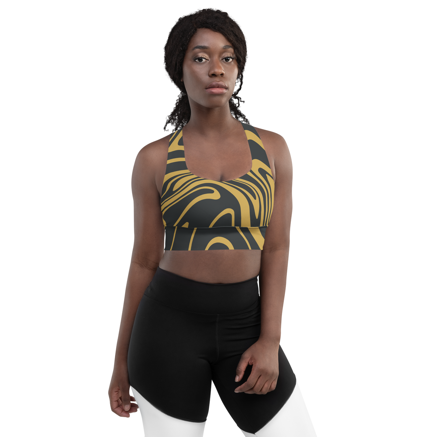 Gold Suminagashi Longline sports bra - Oni Threads