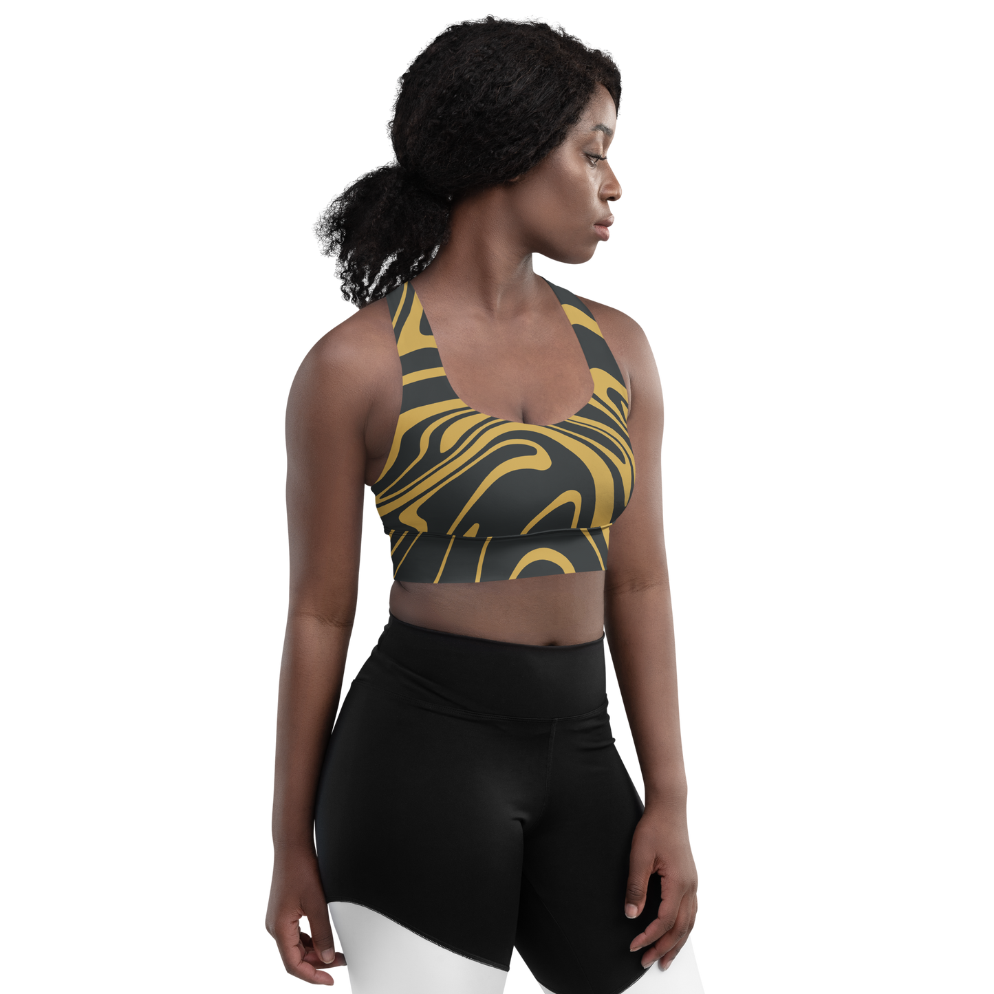 Gold Suminagashi Longline sports bra - Oni Threads