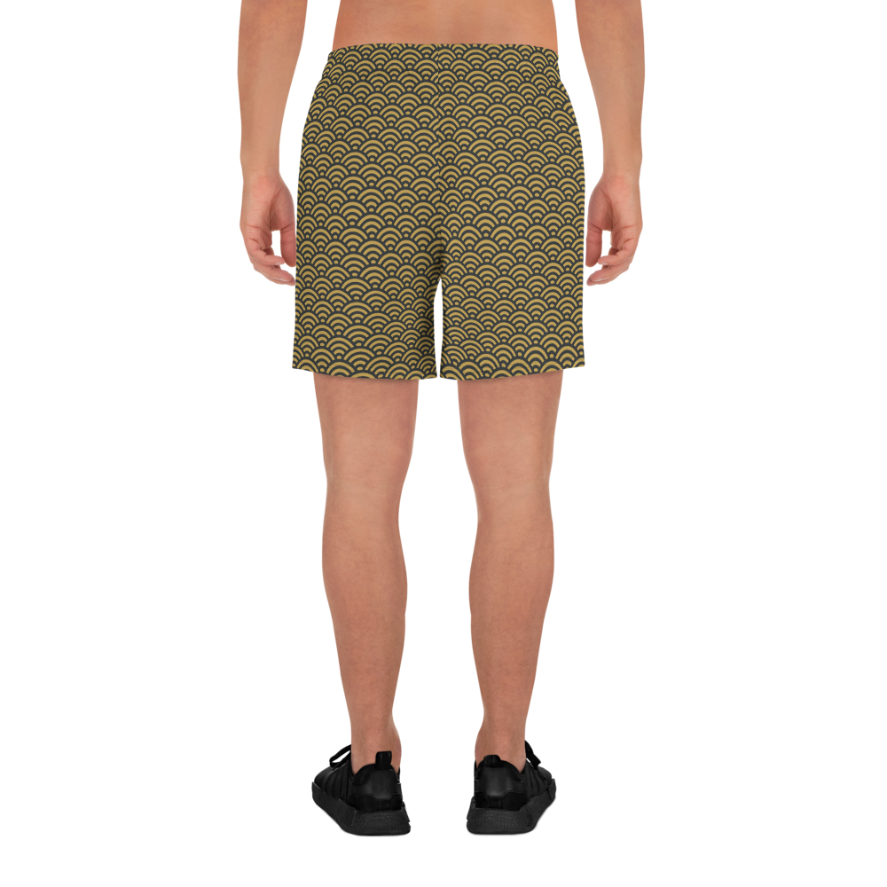 Gold Seigaiha Men's Athletic Long Shorts - Oni Threads