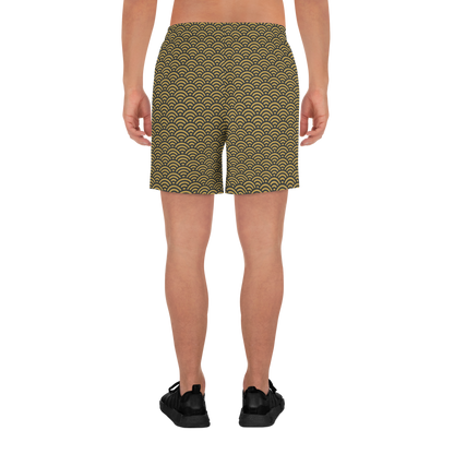 Gold Seigaiha Men's Athletic Long Shorts - Oni Threads