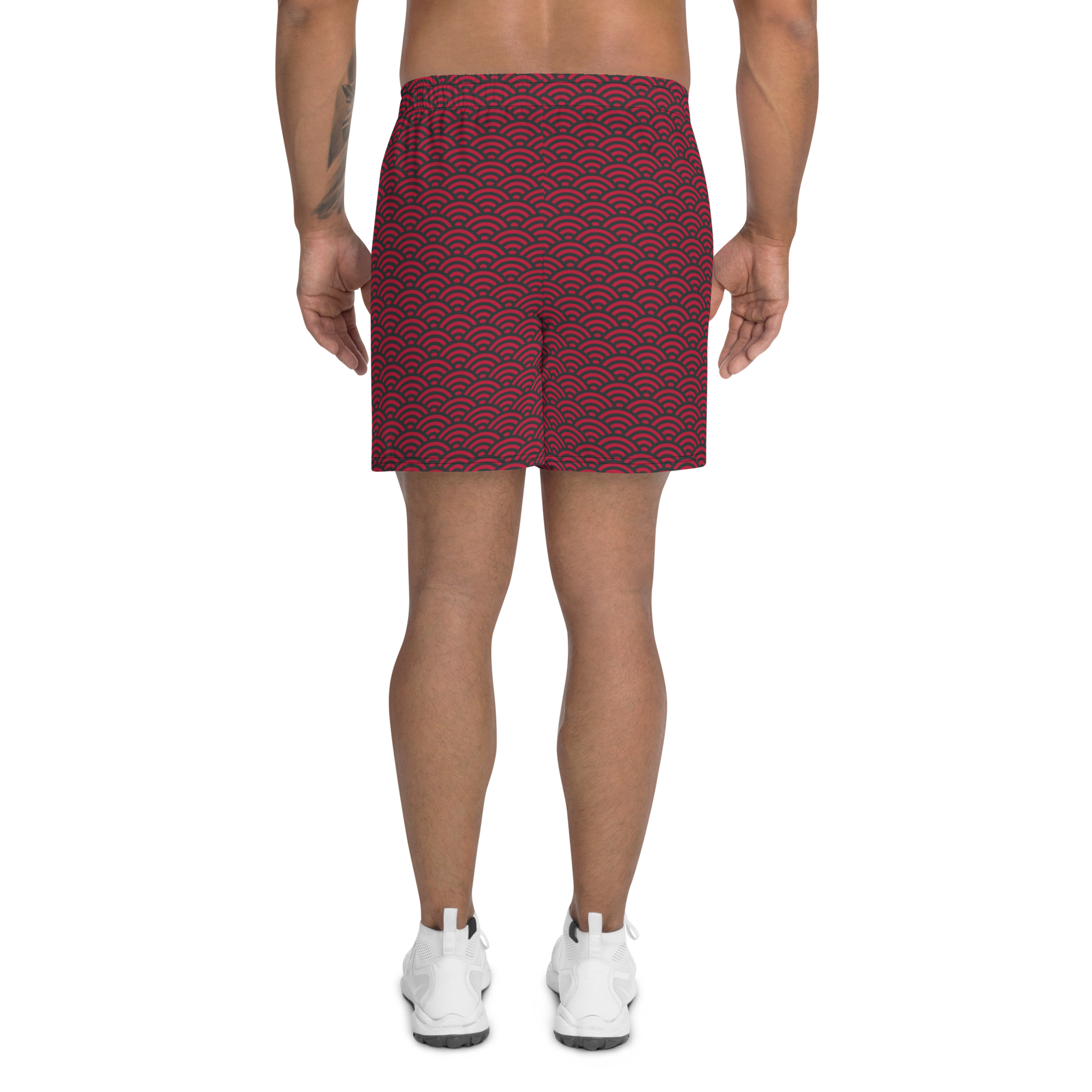 Red Seigaiha Men's Athletic Long Shorts - Oni Threads