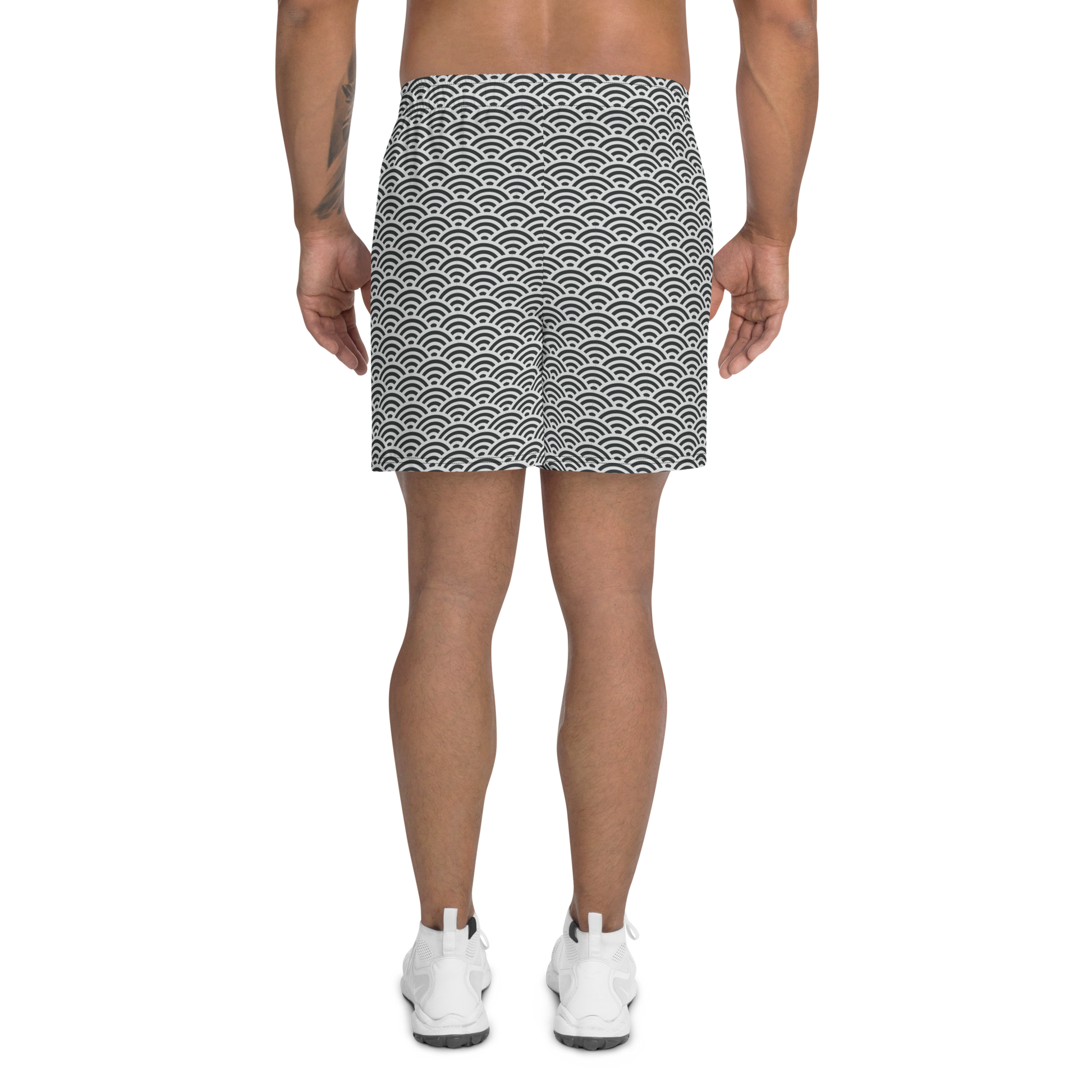 White Seigaiha Men's Athletic Long Shorts - Oni Threads