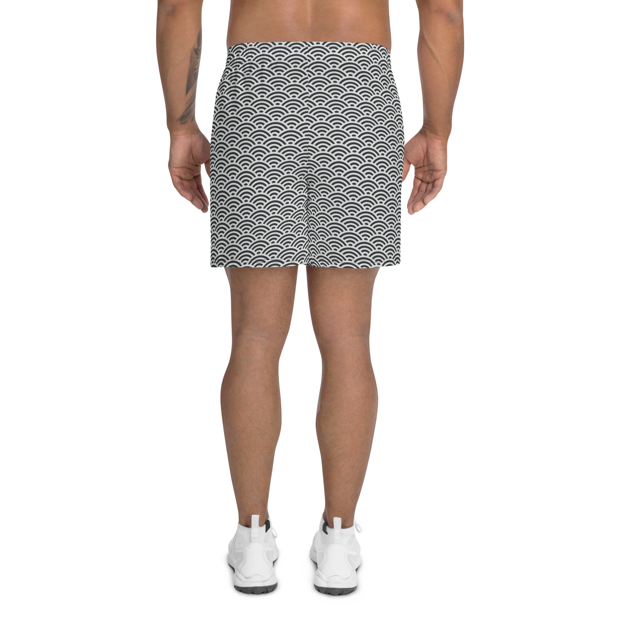 White Seigaiha Men's Athletic Long Shorts - Oni Threads