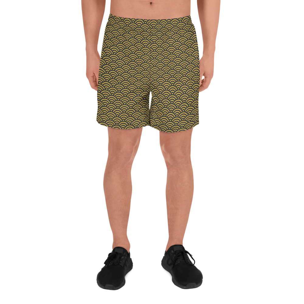 Gold Seigaiha Men's Athletic Long Shorts - Oni Threads