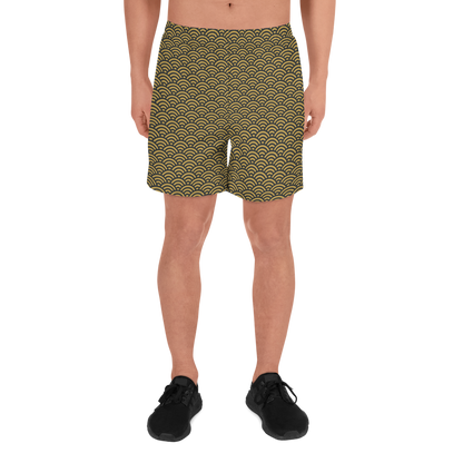 Gold Seigaiha Men's Athletic Long Shorts - Oni Threads