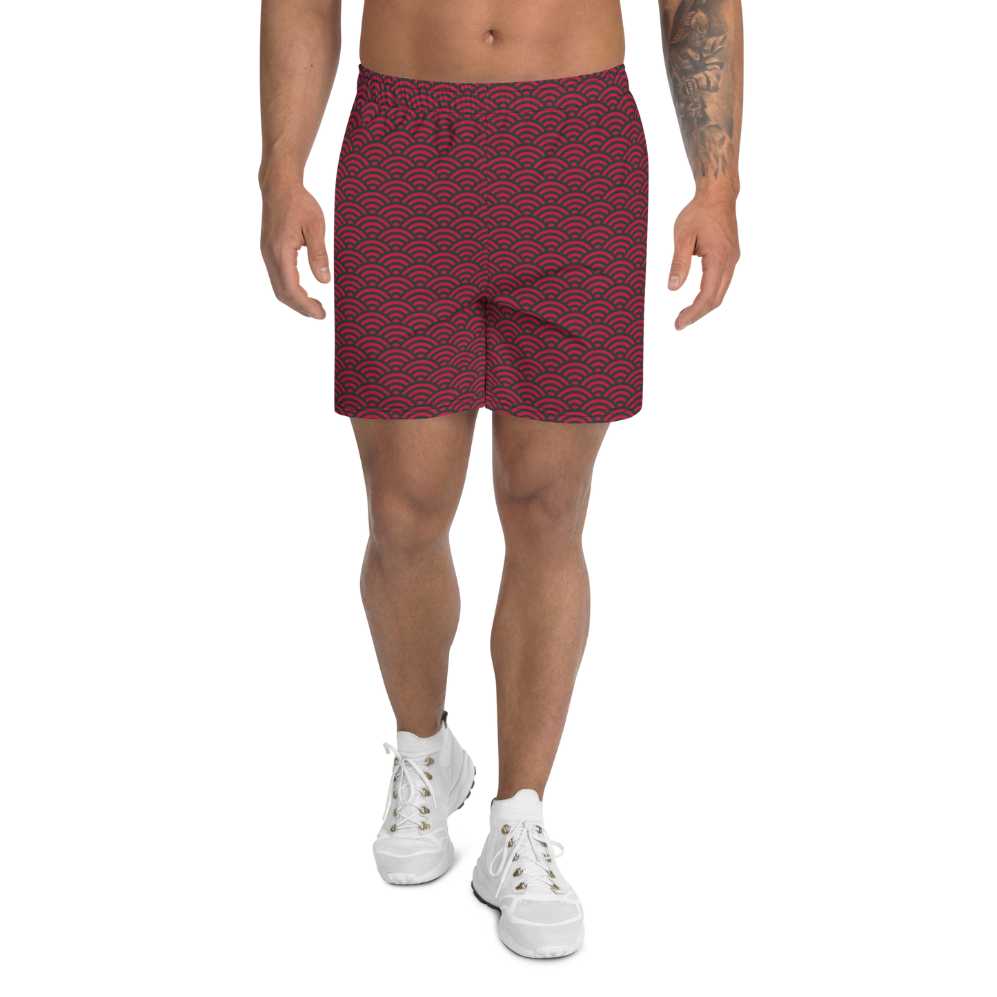 Red Seigaiha Men's Athletic Long Shorts - Oni Threads