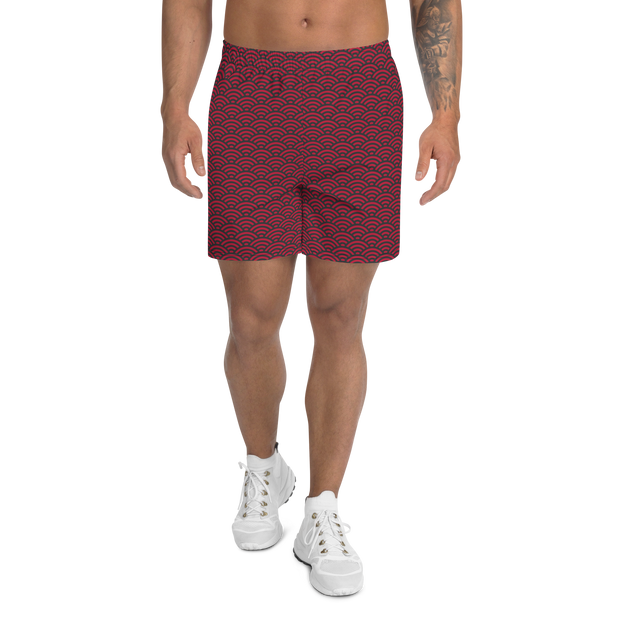 Red Seigaiha Men's Athletic Long Shorts