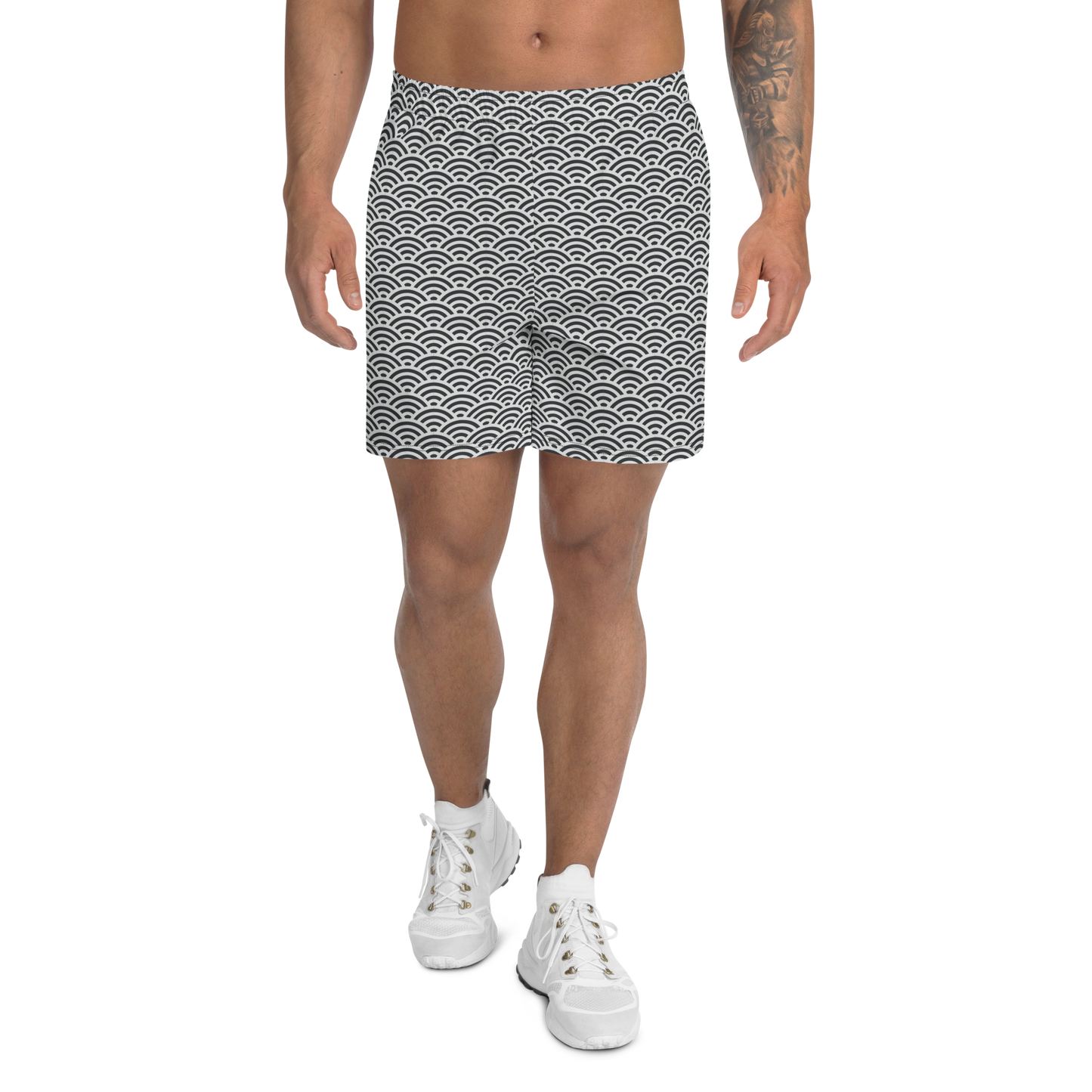 White Seigaiha Men's Athletic Long Shorts - Oni Threads