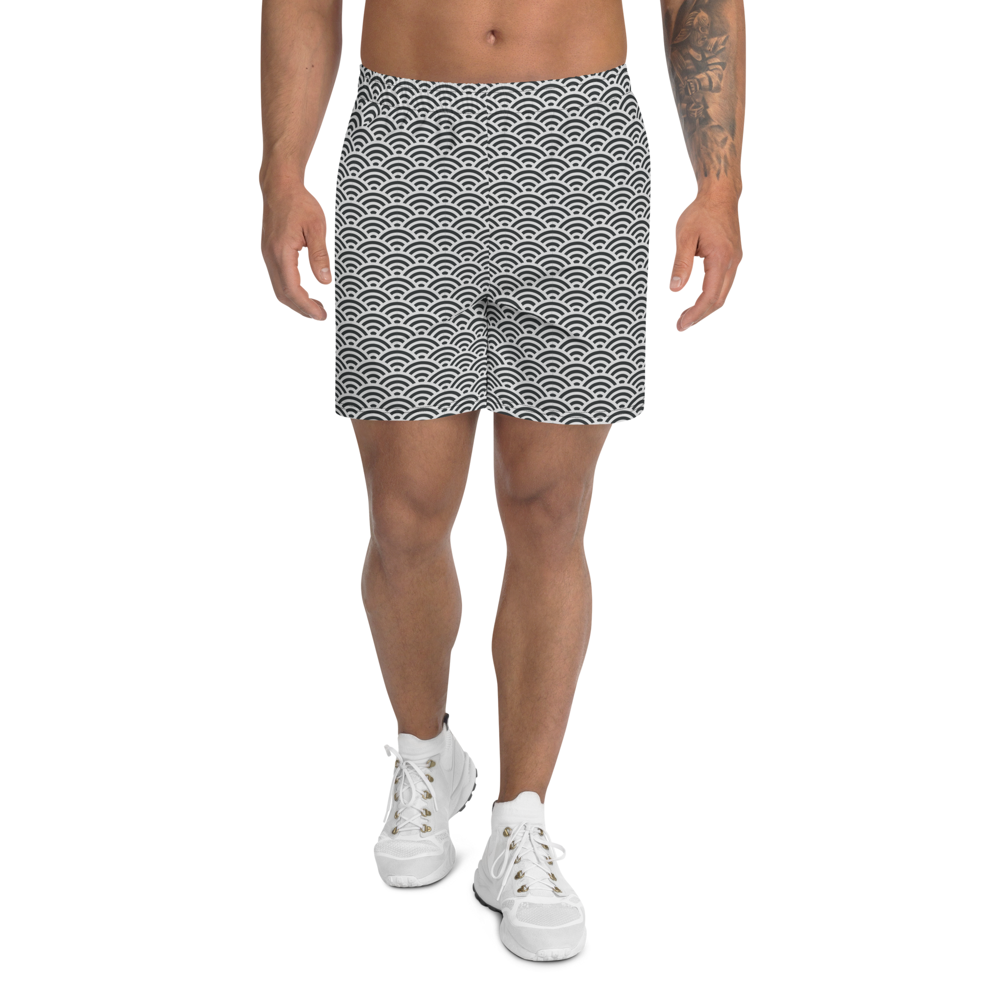 White Seigaiha Men's Athletic Long Shorts - Oni Threads