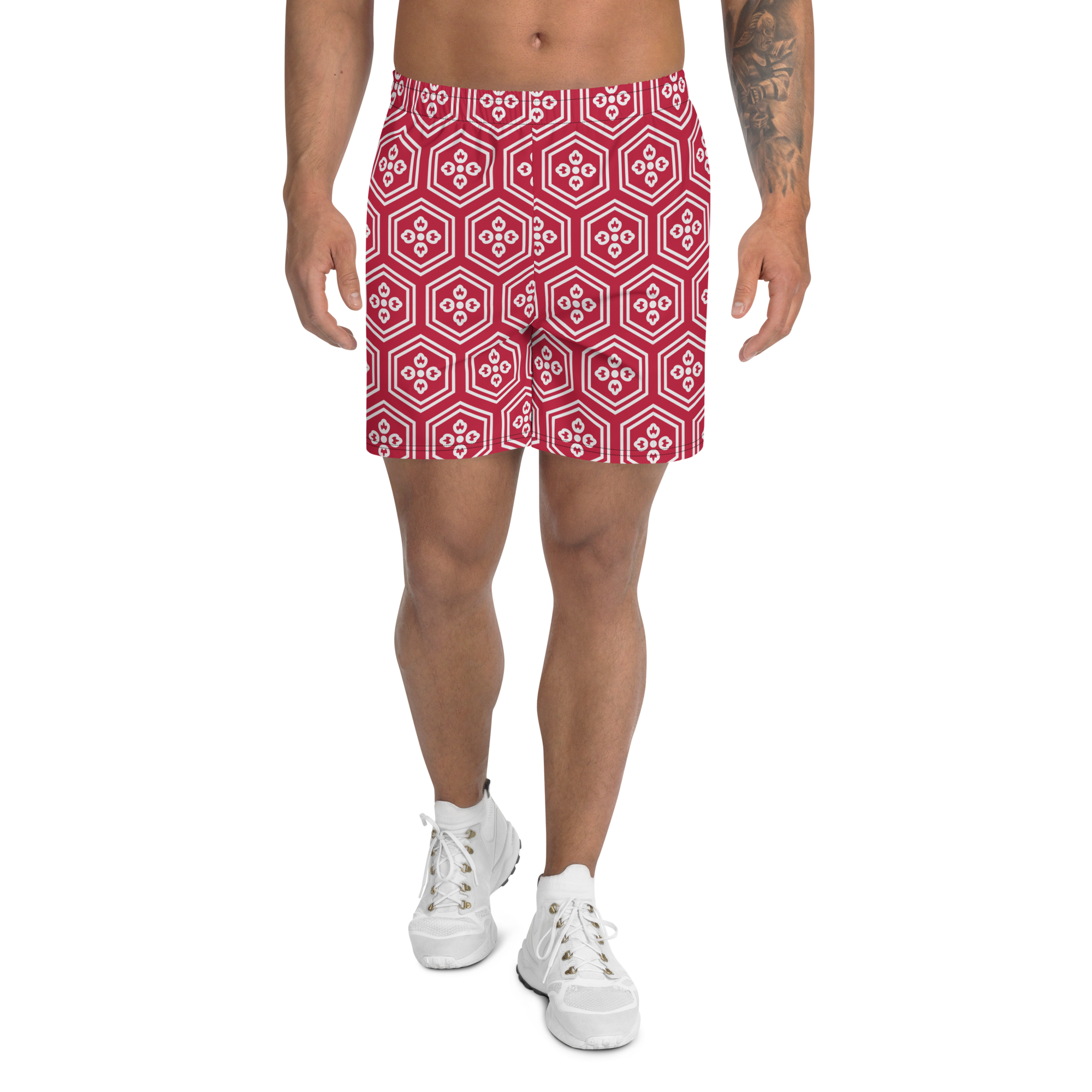 Red Kikkou Men's Athletic Long Shorts