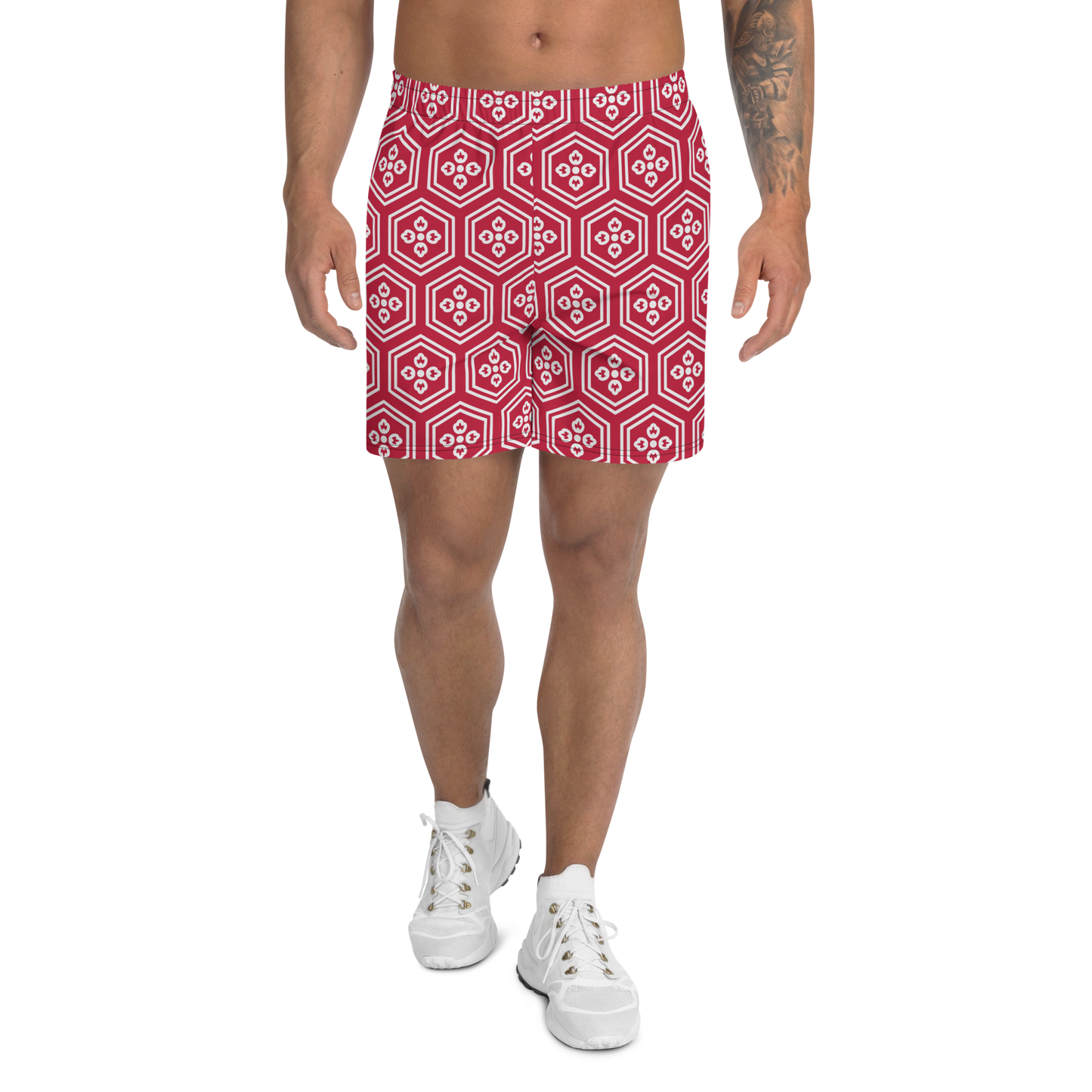 Red Kikkou Men's Athletic Long Shorts - Oni Threads