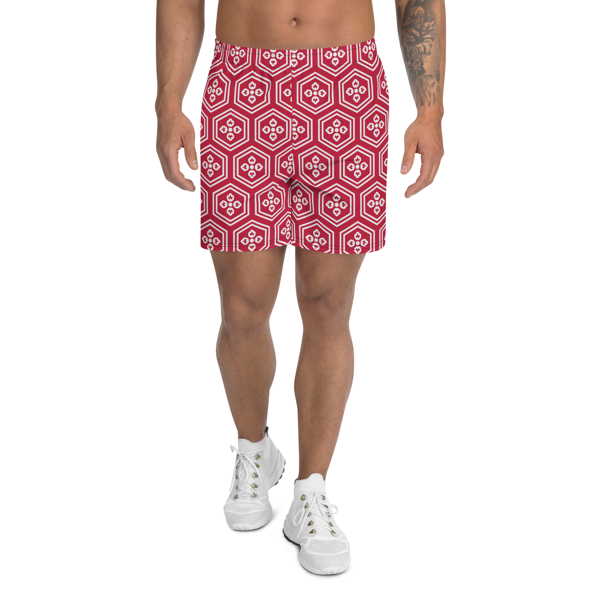 Red Kikkou Men's Athletic Long Shorts - Oni Threads