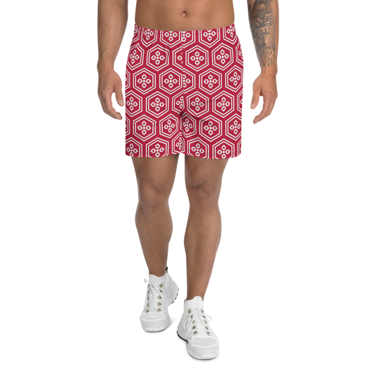 Red Kikkou Men's Athletic Long Shorts - Oni Threads