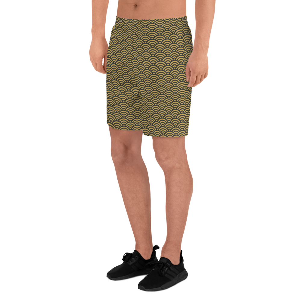 Gold Seigaiha Men's Athletic Long Shorts - Oni Threads