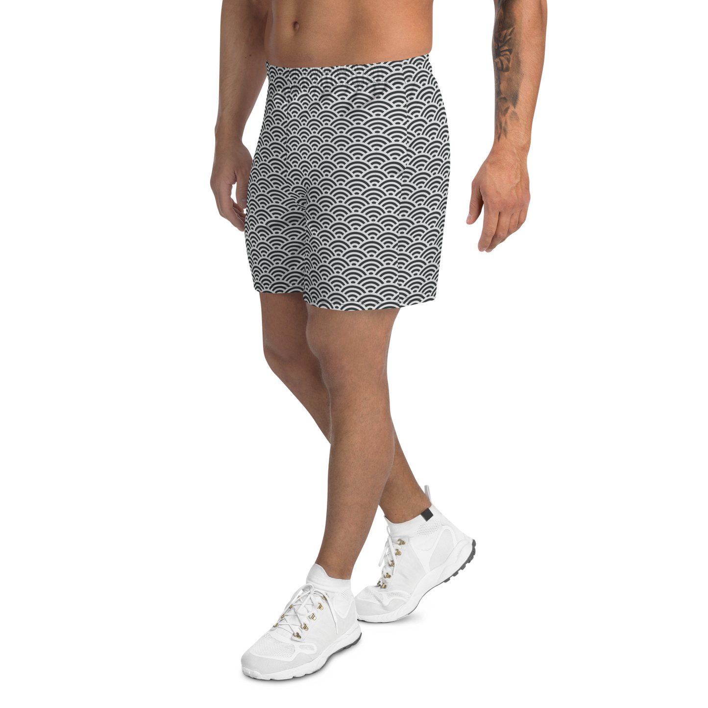 White Seigaiha Men's Athletic Long Shorts - Oni Threads