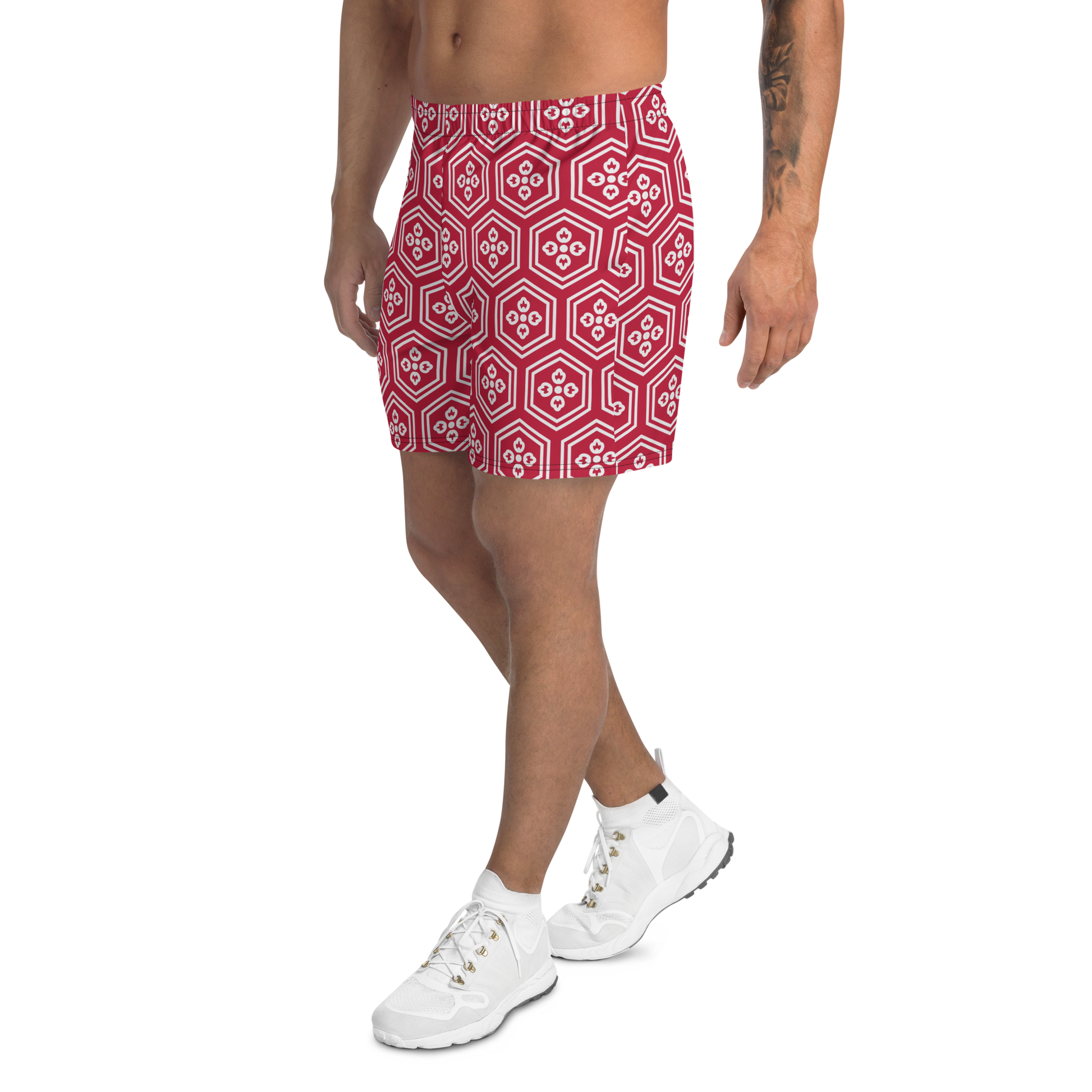 Red Kikkou Men's Athletic Long Shorts - Oni Threads