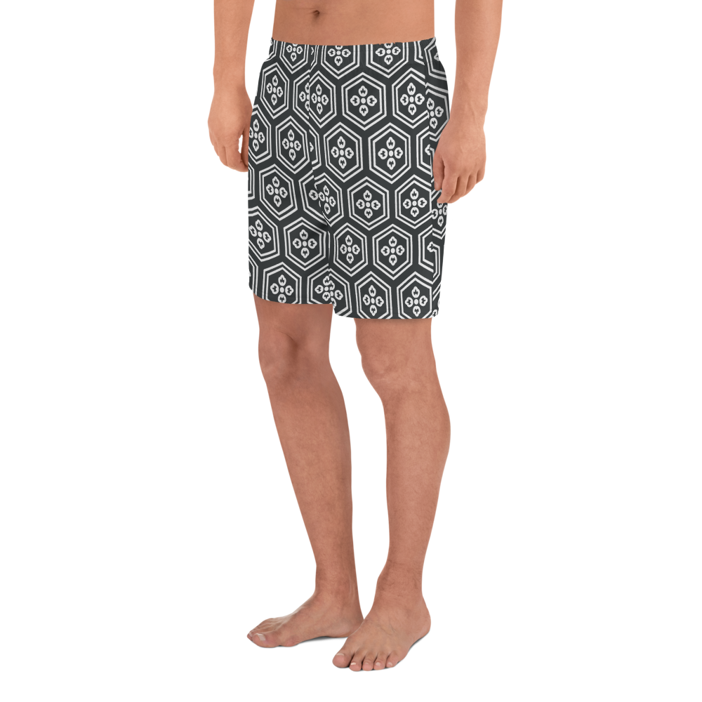 Charcoal Kikkou Men's Athletic Long Shorts - Oni Threads