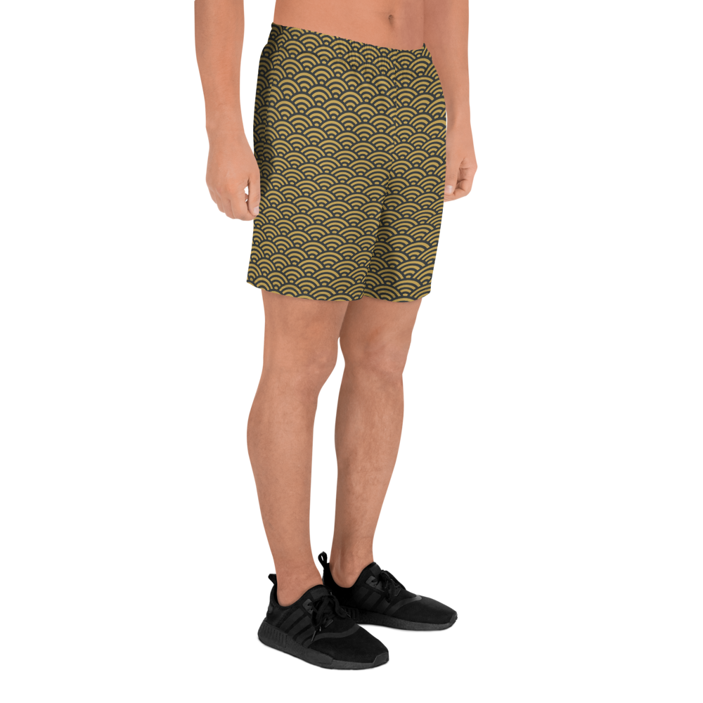 Gold Seigaiha Men's Athletic Long Shorts - Oni Threads