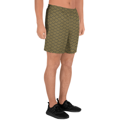Gold Seigaiha Men's Athletic Long Shorts - Oni Threads