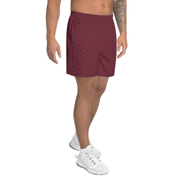 Red Seigaiha Men's Athletic Long Shorts
