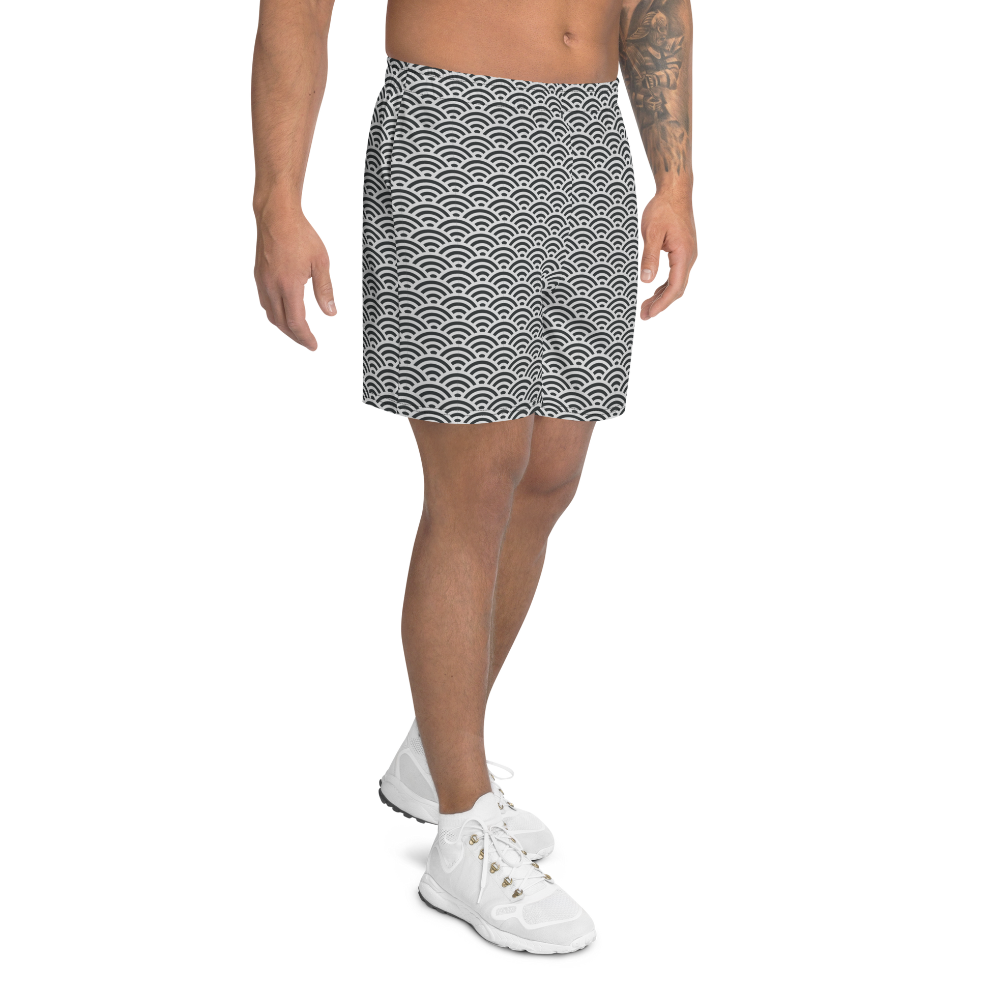 White Seigaiha Men's Athletic Long Shorts - Oni Threads