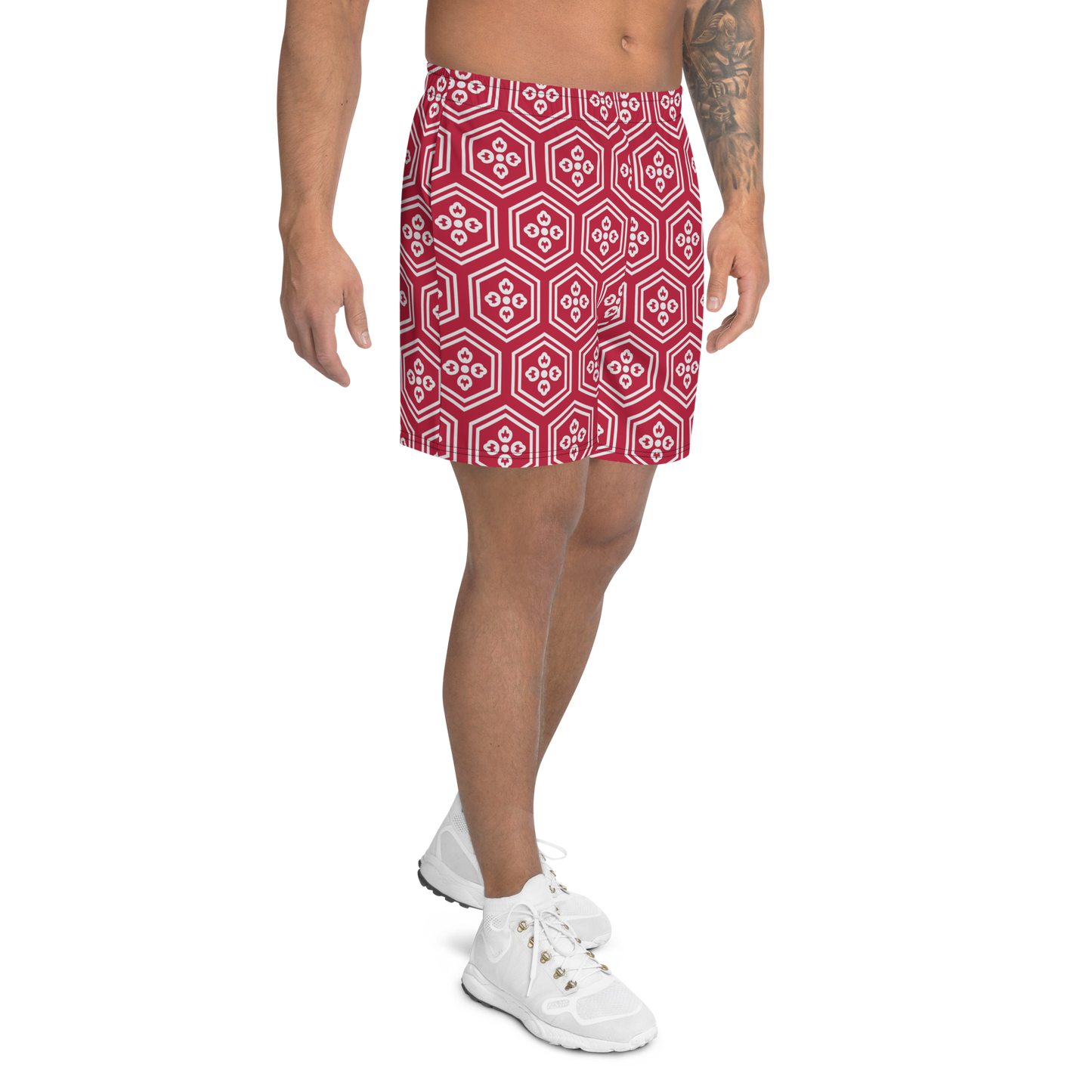 Red Kikkou Men's Athletic Long Shorts - Oni Threads