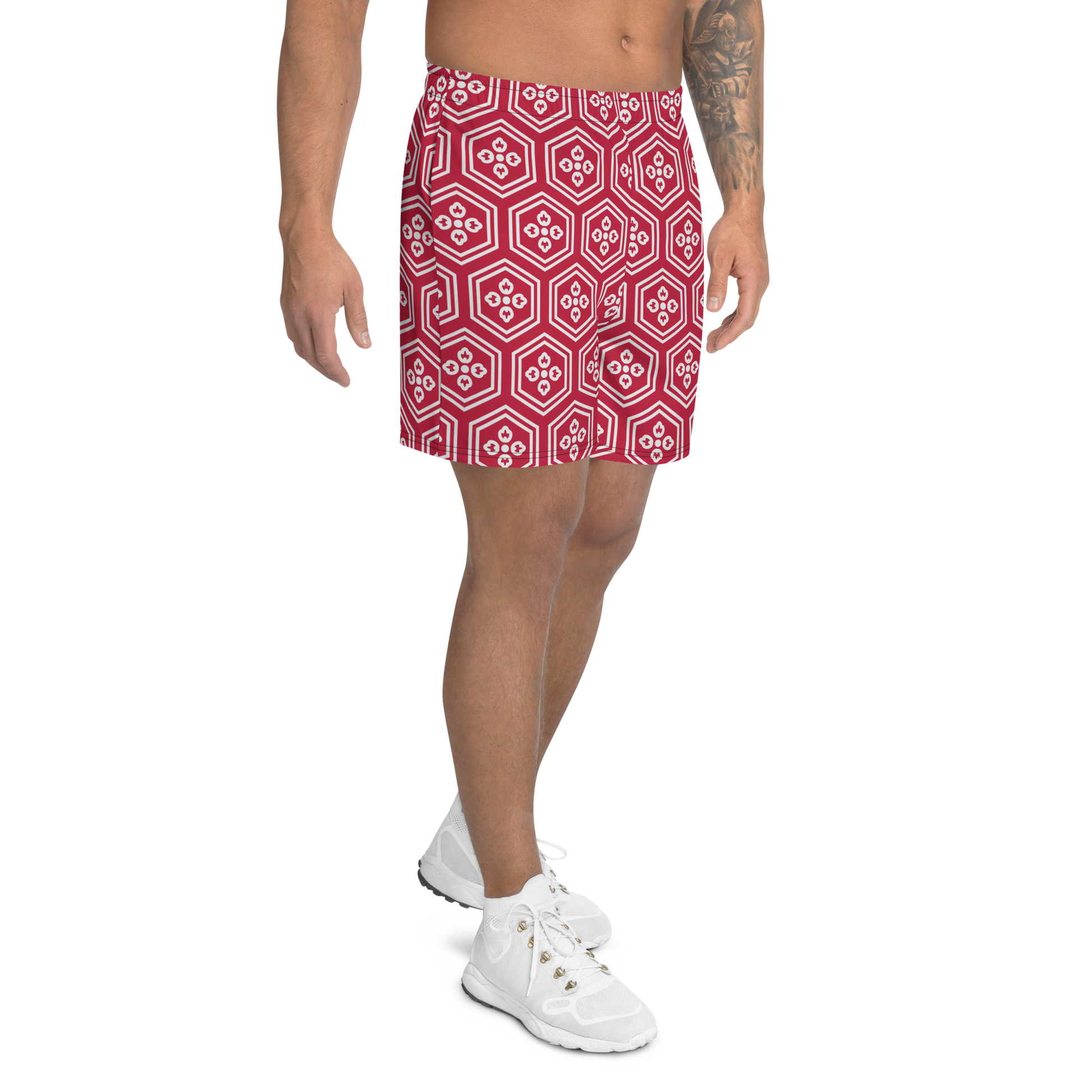 Red Kikkou Men's Athletic Long Shorts - Oni Threads