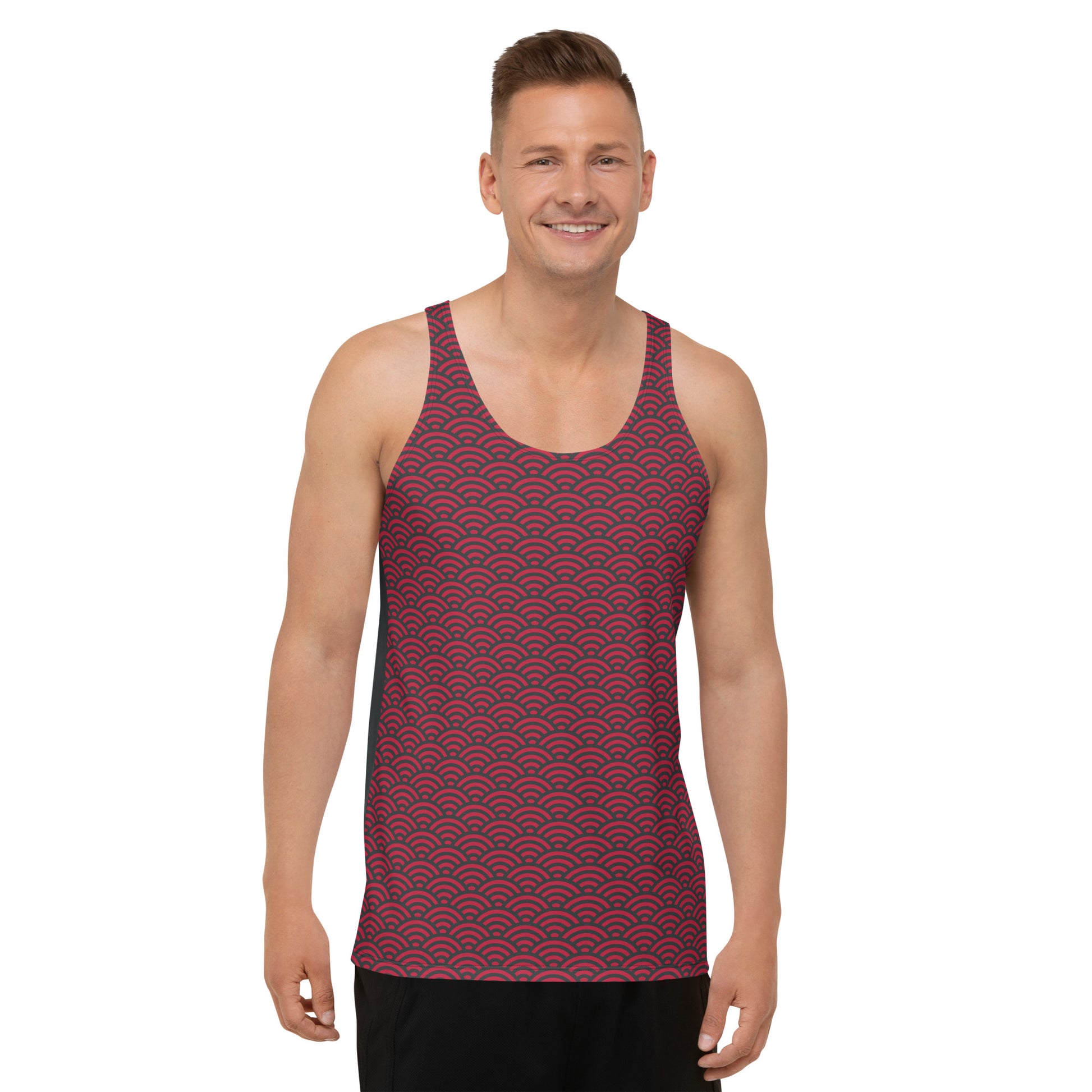 Red Seigaiha Unisex Tank Top - Oni Threads