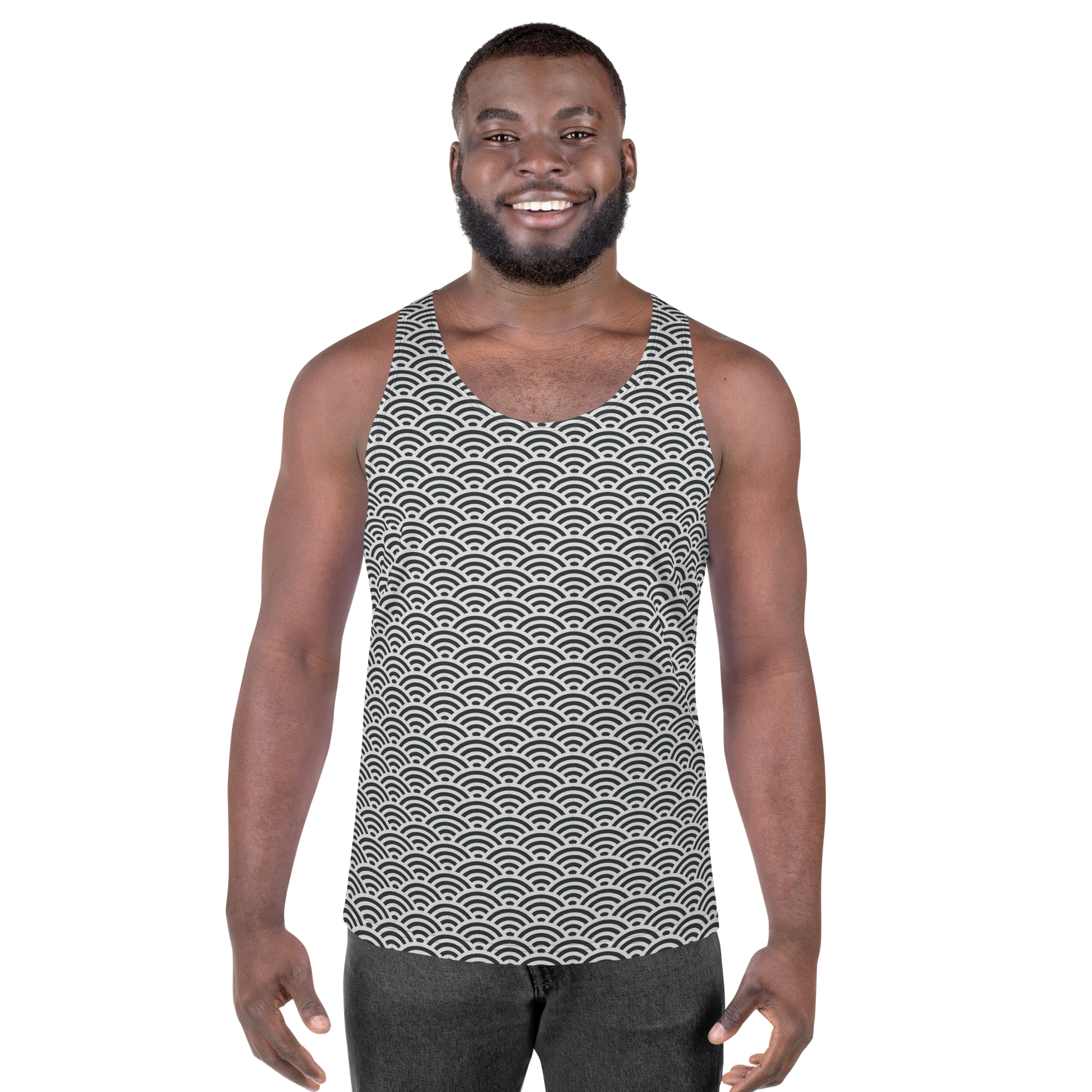 White Seigaiha Unisex Tank Top - Oni Threads