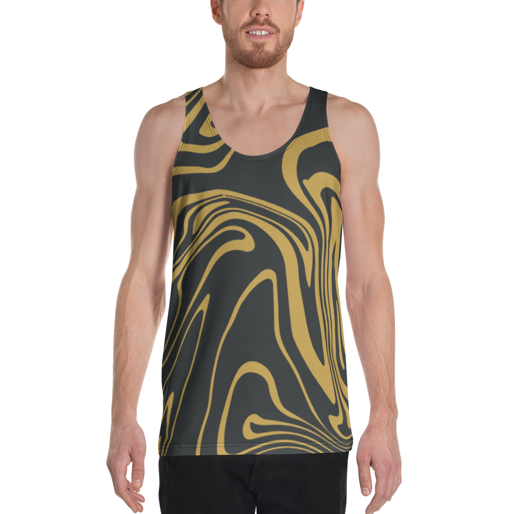 Gold Suminagashi Unisex Tank Top - Oni Threads