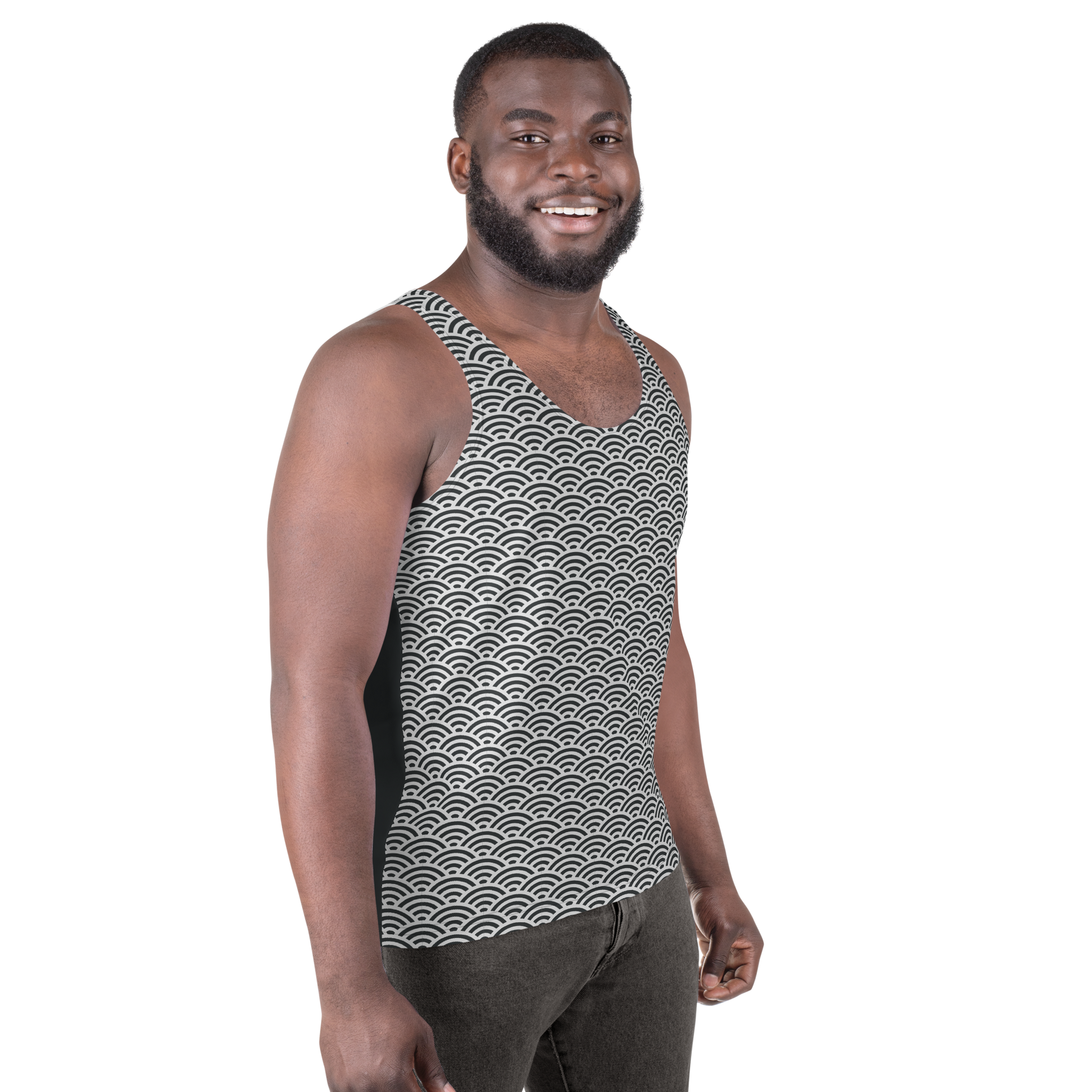 White Seigaiha Unisex Tank Top - Oni Threads