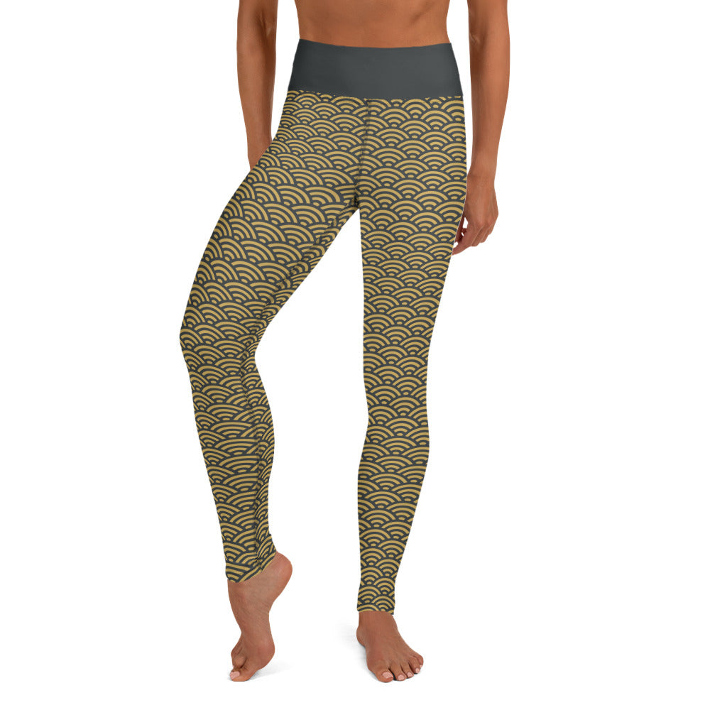 Gold Seigaiha Yoga Leggings - Oni Threads