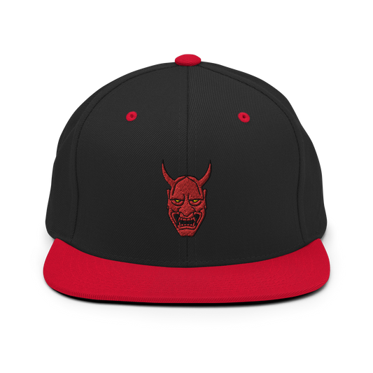 Japanese Demon Oni Mask Full Color Snapback Hat - Oni Threads